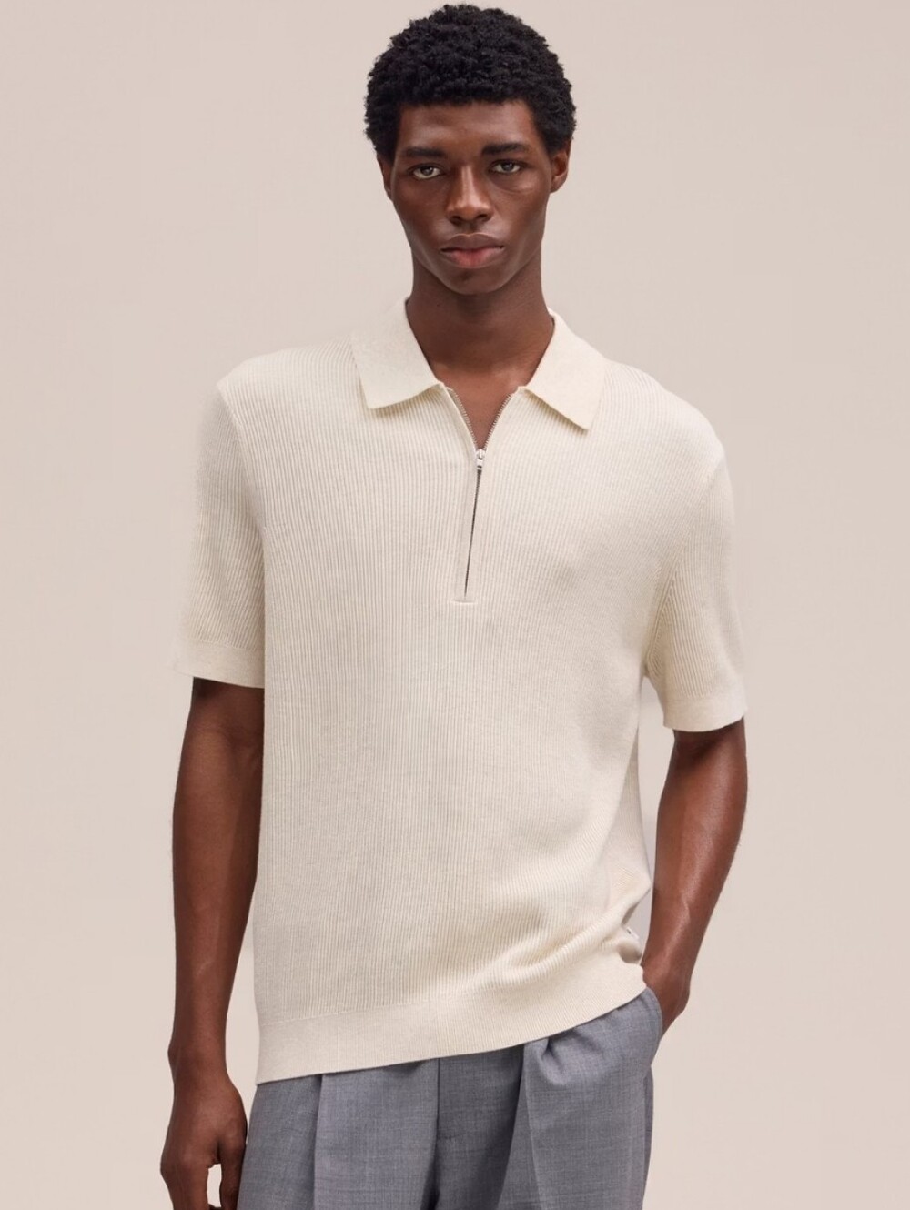 NN. 07 NEW Hansie Ribbed Half Zip polo cream men's XXL ribbed Top Resortwear